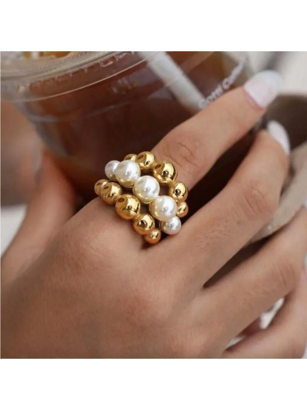 Gold and Pearl Ring Q338